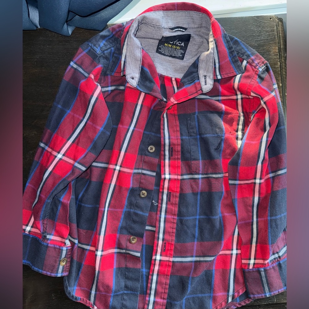 Nautica Red and Blue Plaid Button Down Shirt size 5/6